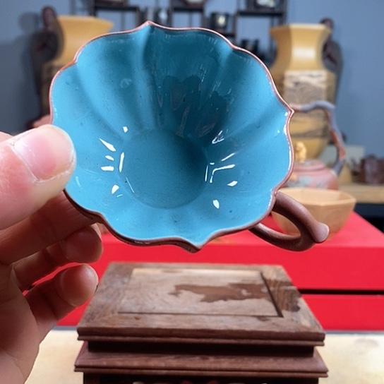 紫砂茶杯紫砂青釉把杯