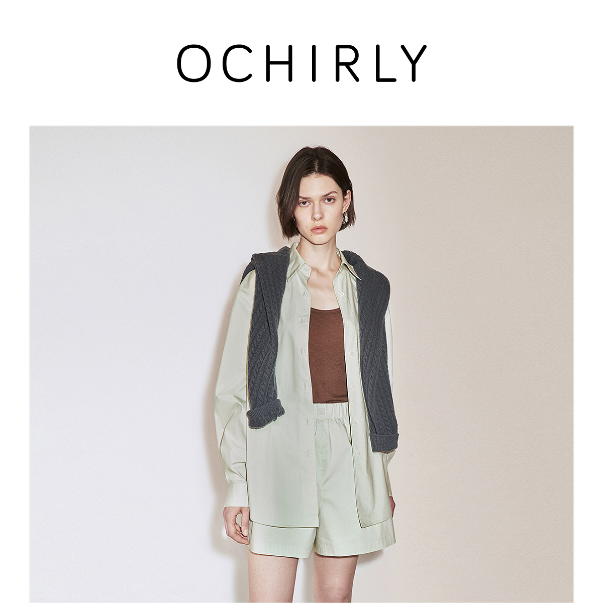 ochirly欧时力 棉质宽松长袖衬衫女中长外套静奢风秋季新品