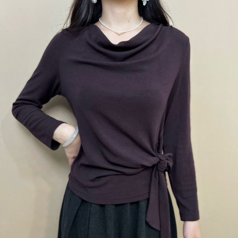 高克重木天丝棉长袖上衣法式荡领T恤秋冬设计感显瘦打底衫女春秋