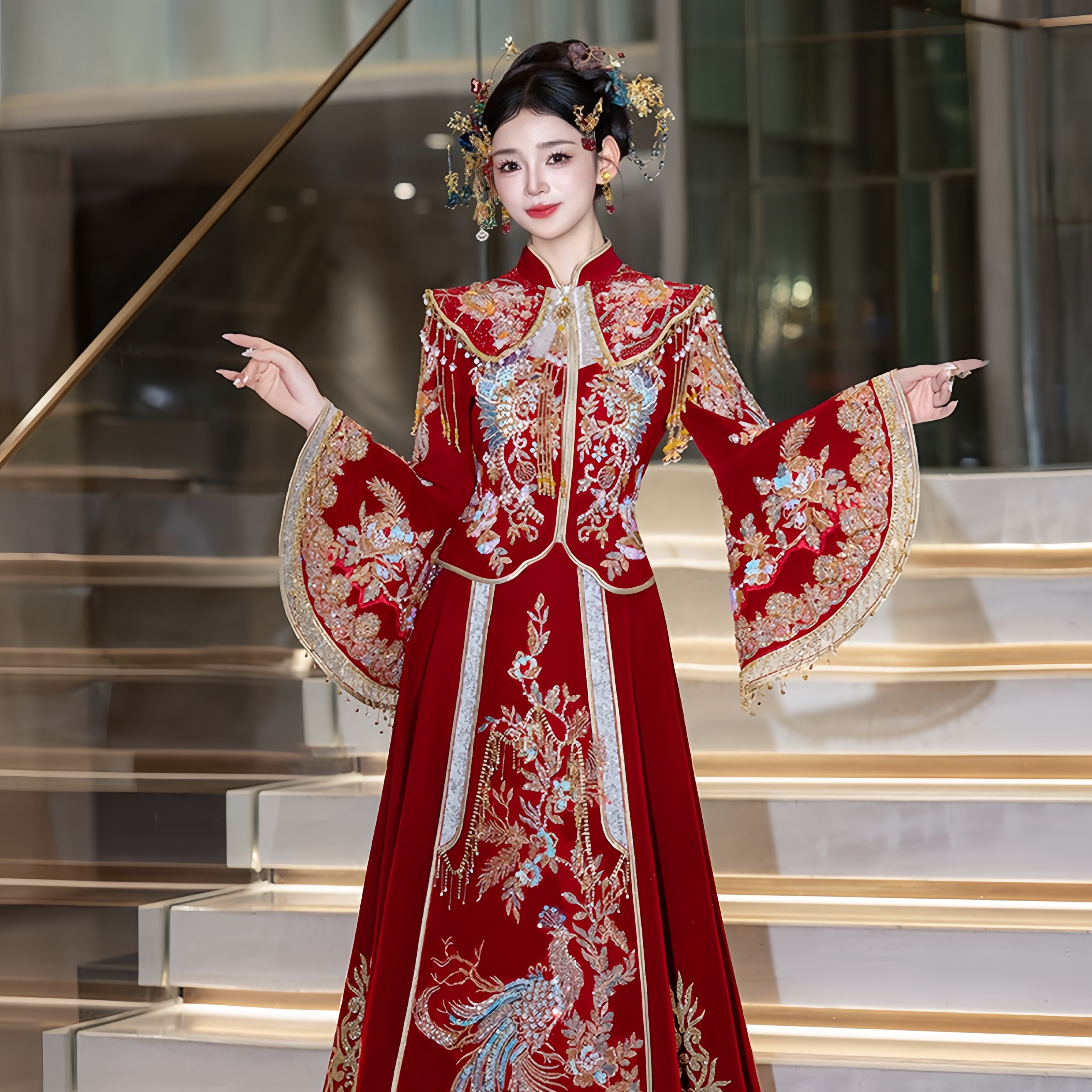 高级秀禾服新娘2025新款喇叭袖中式嫁衣奢华敬酒服修身出阁服秀和