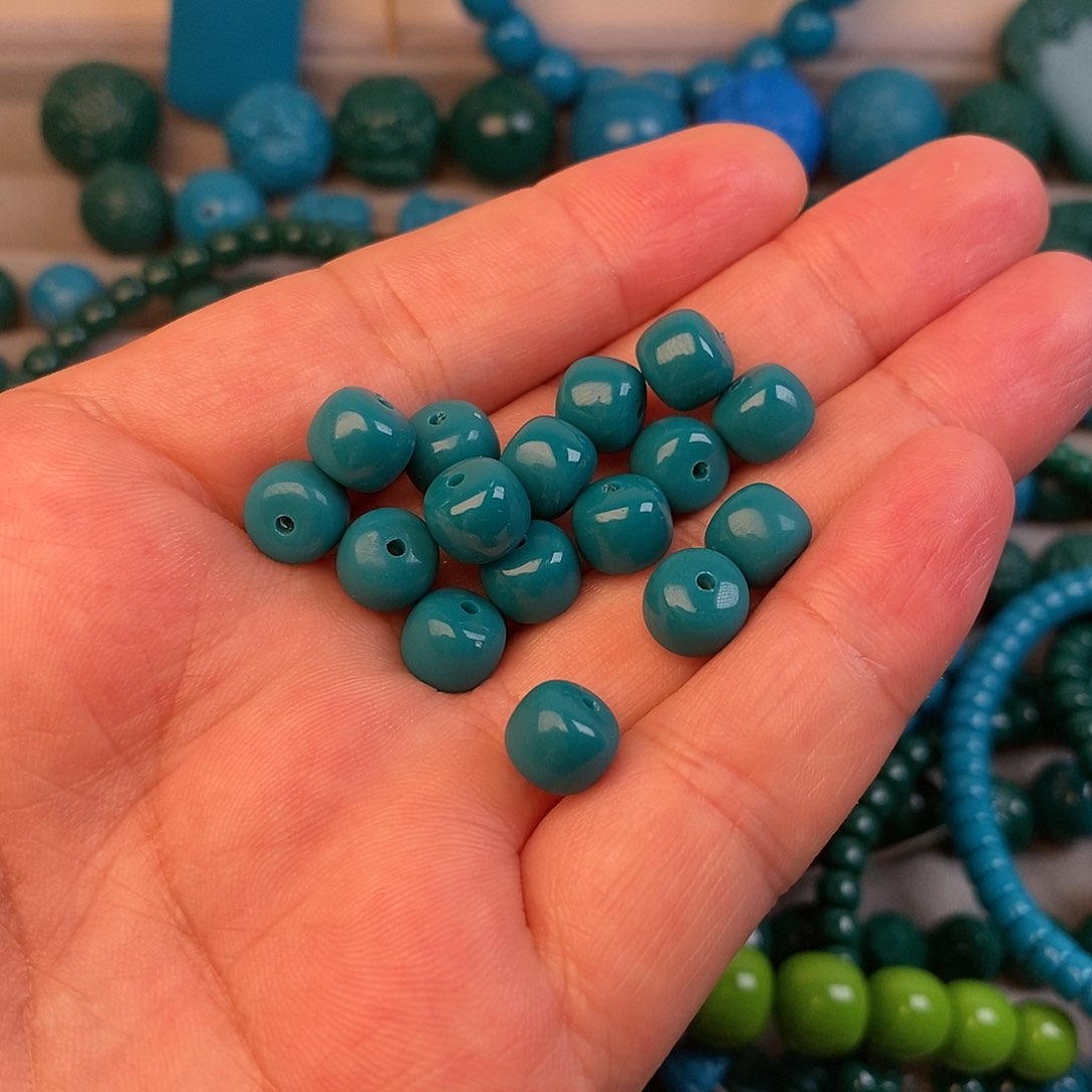 琉璃颈饰悦**悦蓝绿8mm老型手串28颗