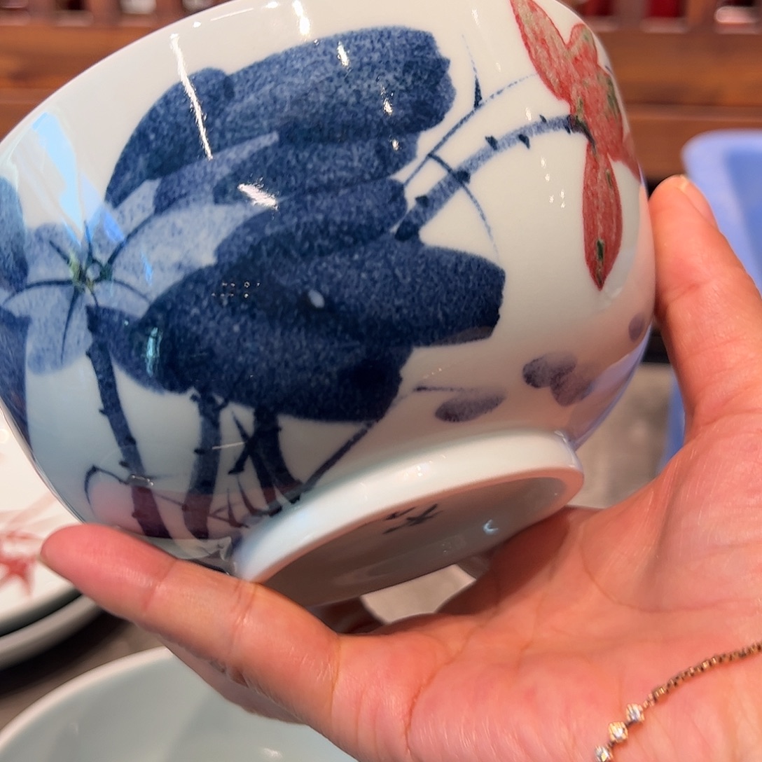 南***雪青花釉里红微瑕大漏碗