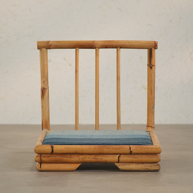 复古中式竹藤禅意家居榻榻米蓝染椅子