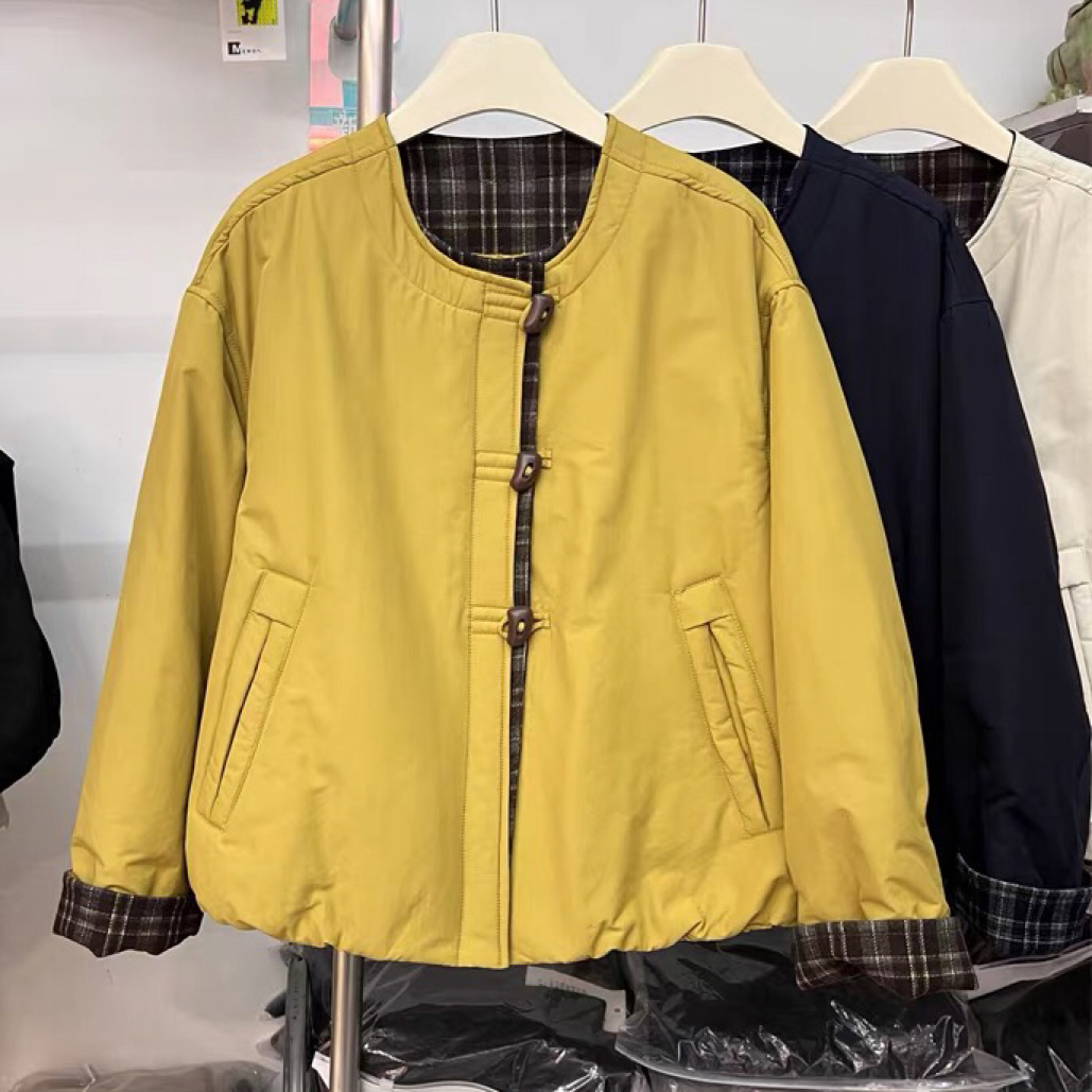 棉服时尚格子拼接款2025年秋冬季新款女小个子小棉袄保暖上衣
