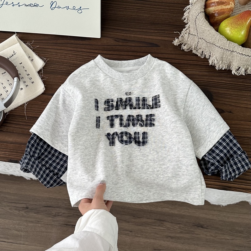 SCBEBE儿童春秋新款拼接假两件刺绣印花韩版休闲AS816