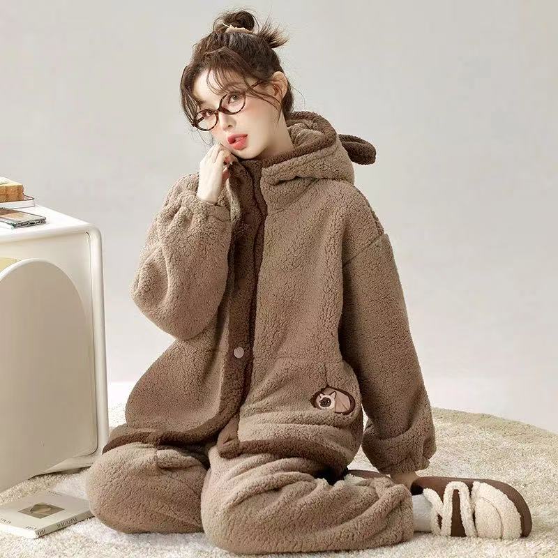 【小棠专属】2025新款保暖休闲松套装韩版秋冬季加绒睡衣毛绒家居服