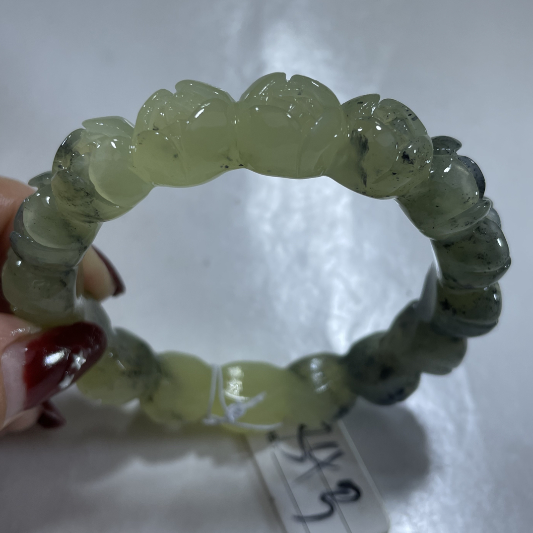 岫玉水墨玫瑰花手镯55.56口径84号