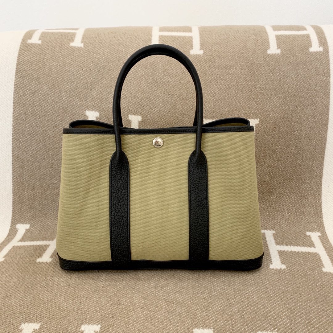 99新 Hermes/爱马仕 garden party 30 B 帆布  马尔法米灰0118n1 