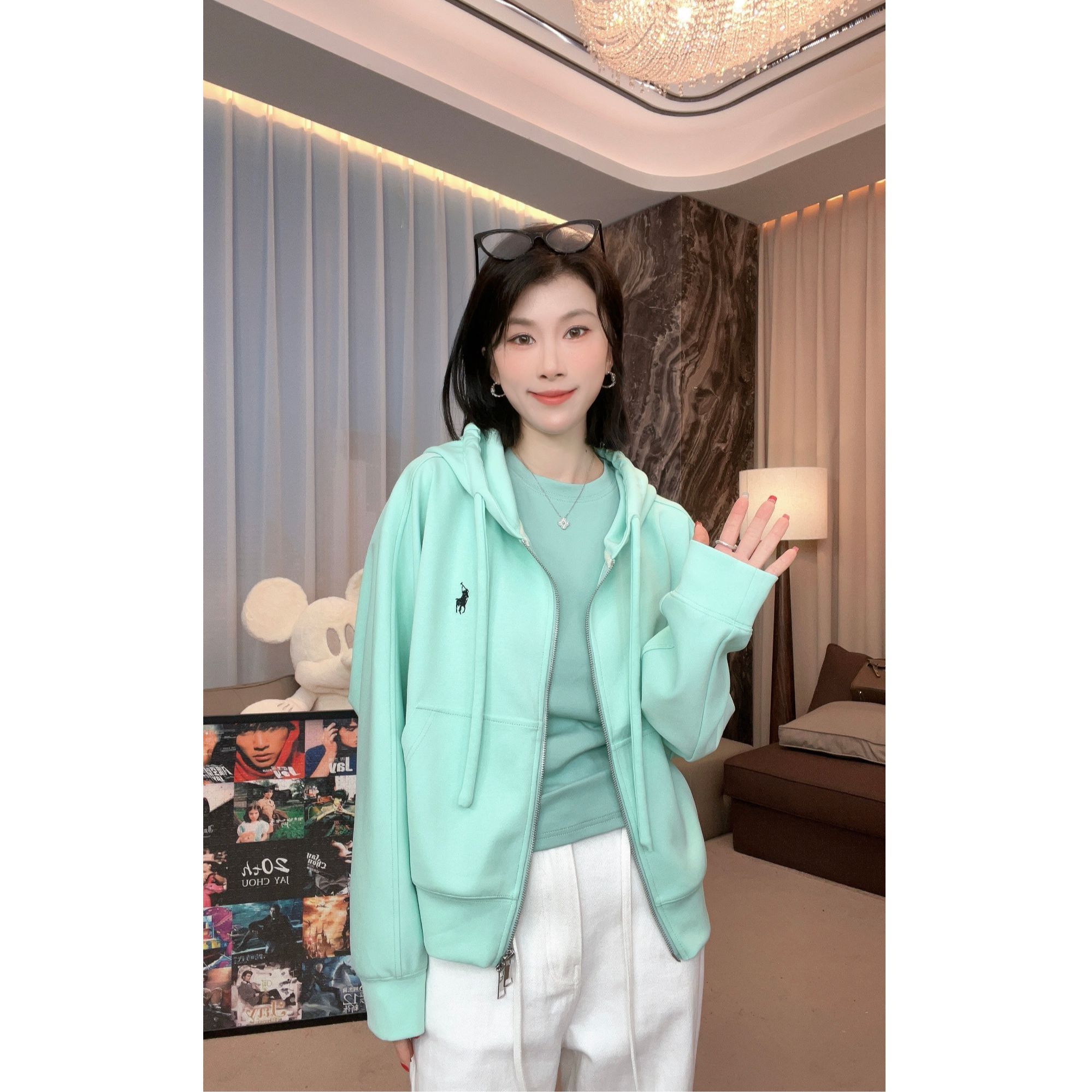 【JJ AREA】娇娇“限定外套”2025春季新款连帽宽松刺绣百搭开衫卫衣