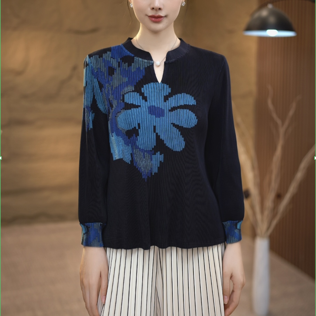 【现货】2026春秋季新款气质优雅褶皱女时尚上衣长袖大码女装