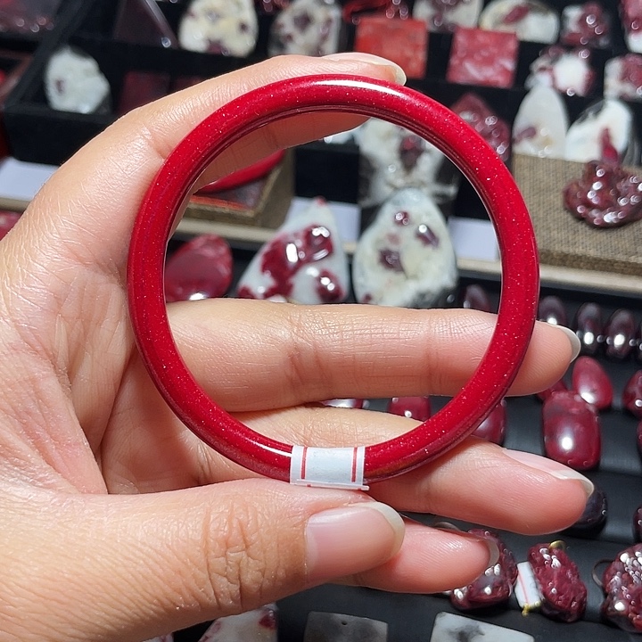 天然辰砂马仙溪晶粉砂手镯56mm