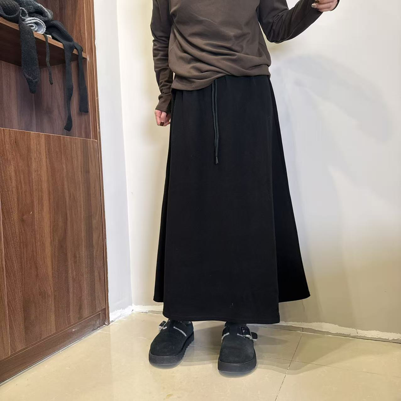 遇见.秋冬韩版新款磨毛高腰显瘦垂感百搭休闲A字长款半身裙女士