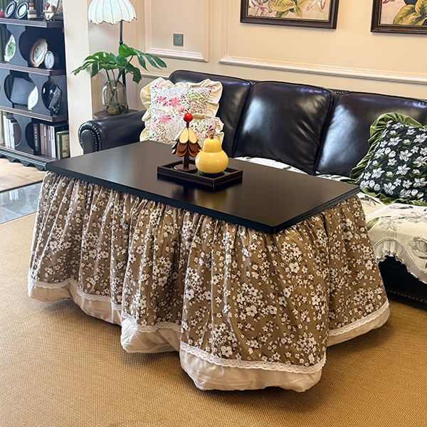 1.5米【折叠款黑胡桃色一整套】烤火桌家用可折叠长方形取暖桌全竹