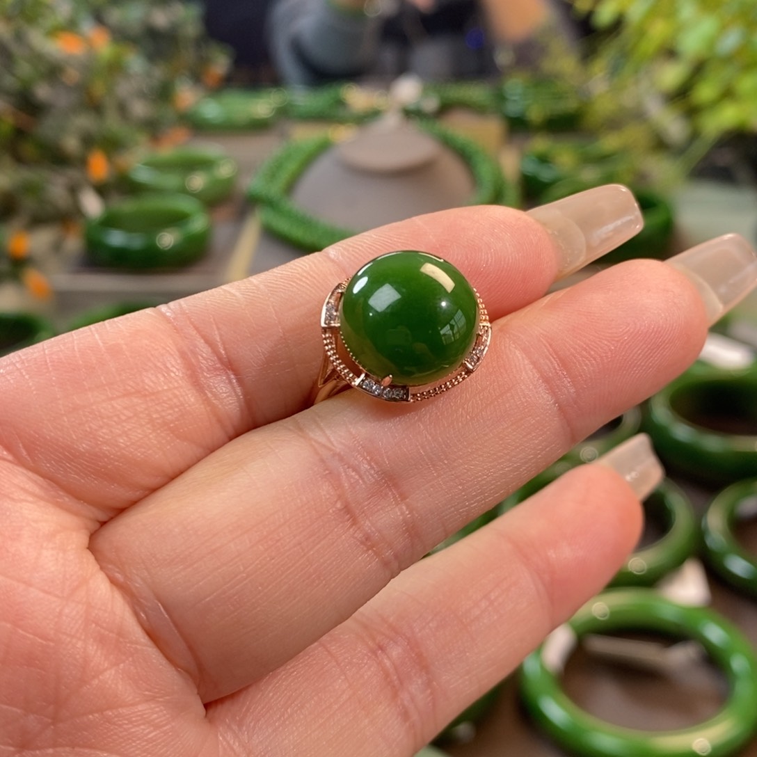 和田玉（碧玉）戒指银S925镶嵌