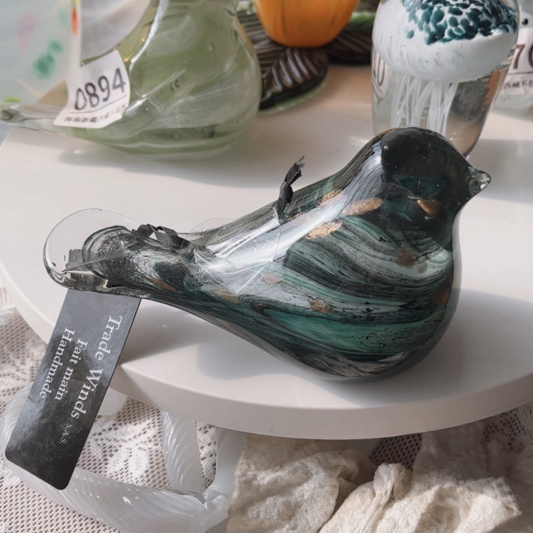 琉璃水墨画鸟 花瓶摆件