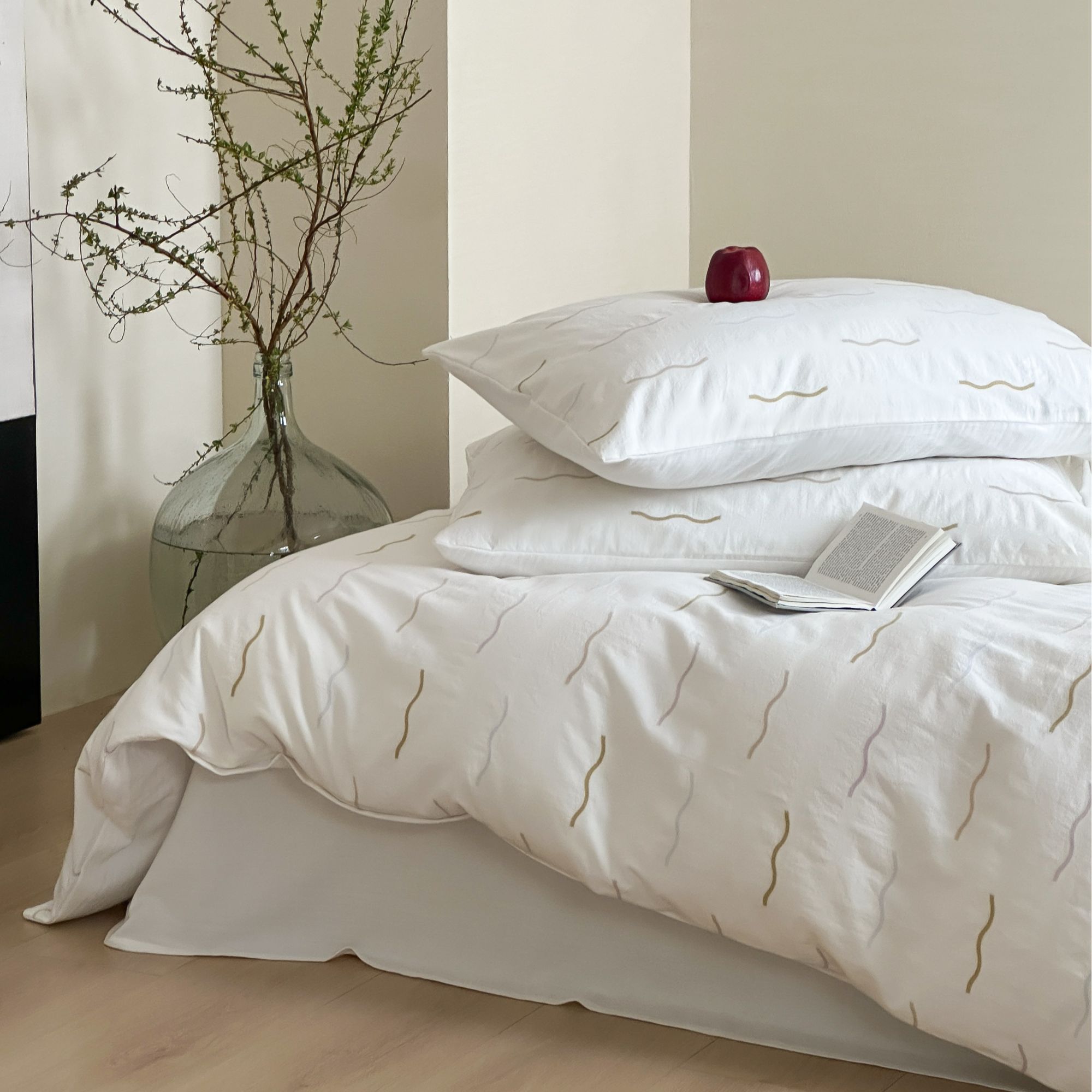 洛一全棉纯棉四件套四季款简约风纯色南通床笠家纺床品色织工艺