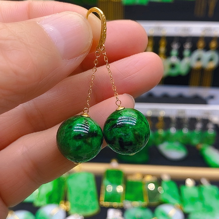 翡翠耳饰18K金镶嵌耳坠