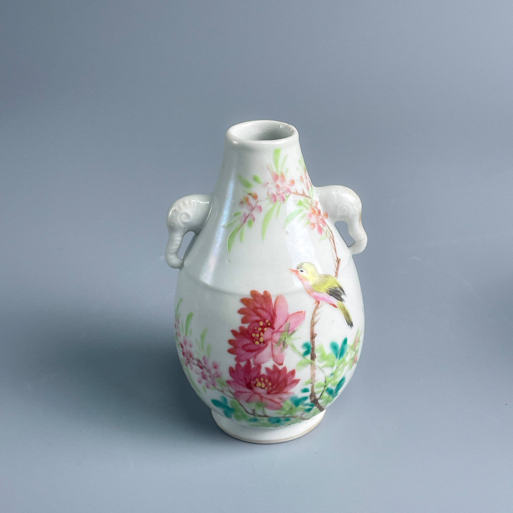 瓷器/古董清光绪粉彩花鸟纹象耳尊M25BY001986古玩/收藏/绣花张