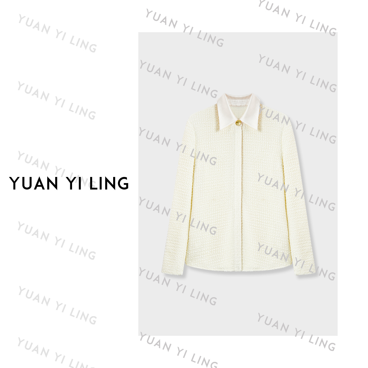 袁艺灵【月亮岛】25秋季翻领醋酸拼接长袖衬衫