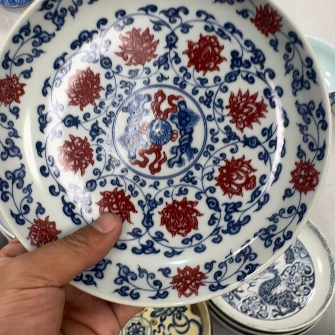 摆件釉里红缠枝莲大壶承17.5