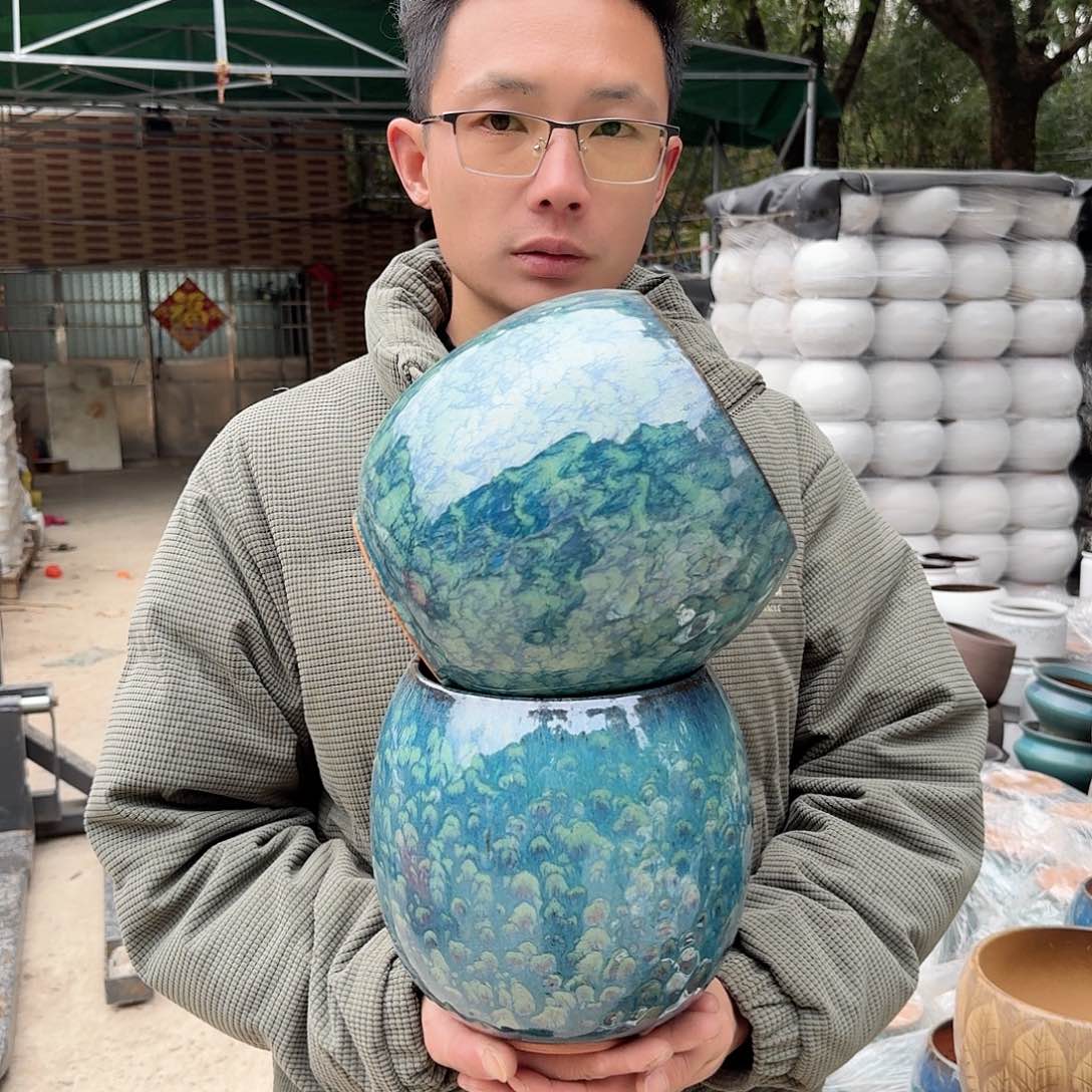 紫砂花盆口16高20（蛋壳雪花绿两个定制