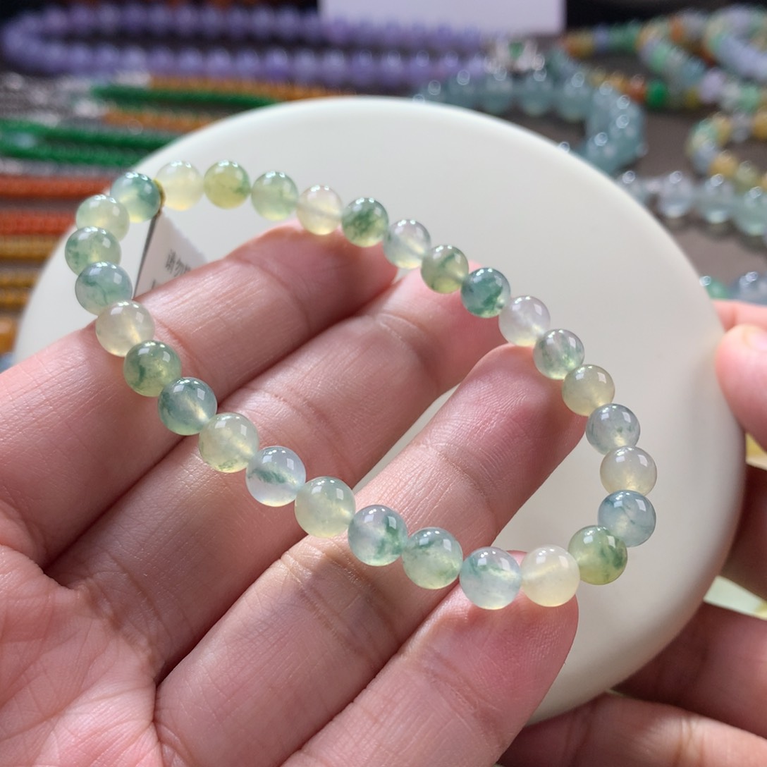 翡翠手链未镶嵌卡6.2冰双彩