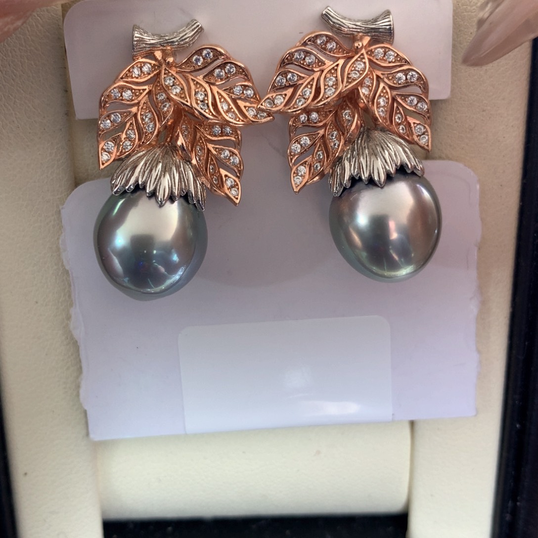 海水珍珠耳饰银S925镶嵌