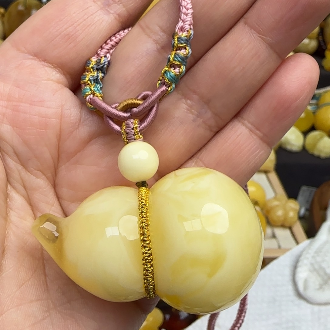 蜜蜡套链未镶嵌天然白蜜蜜蜡葫芦吊坠