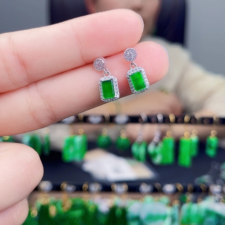 翡翠银S925镶嵌耳饰饰品