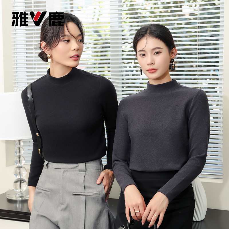 雅鹿2025冬季针织衫男女同款升温双拼面料打底衫保暖长袖女款内搭