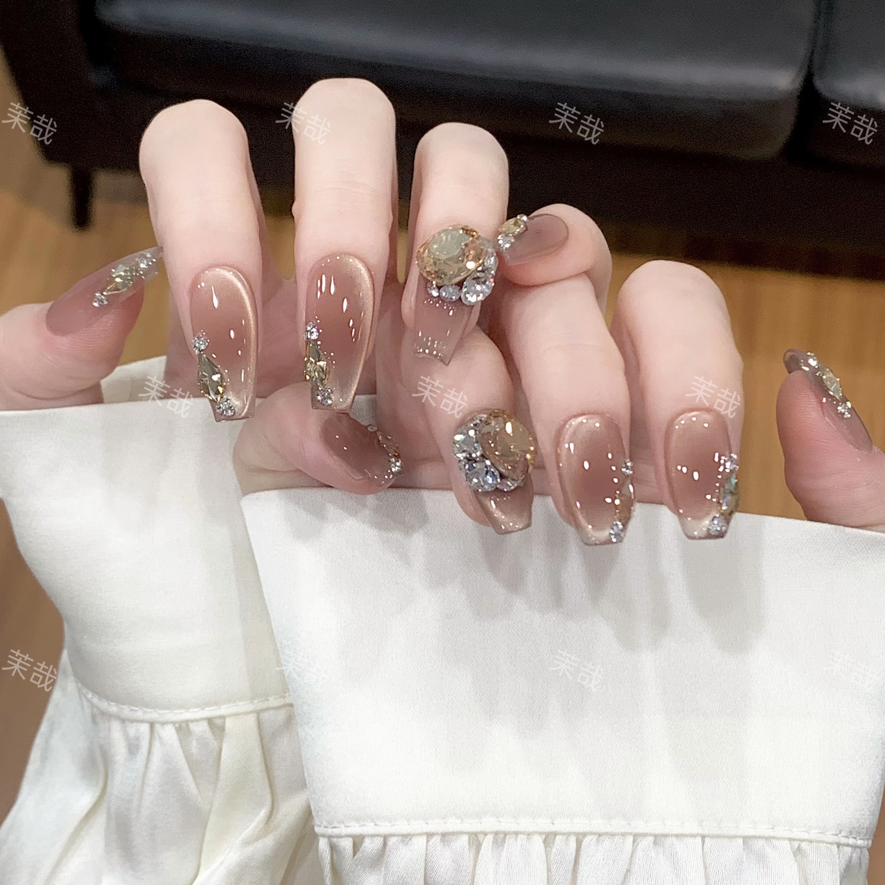 茉哉VIP高定【施家全华钻/乌龙冰茶】纯手工定制拆卸穿戴甲A4010