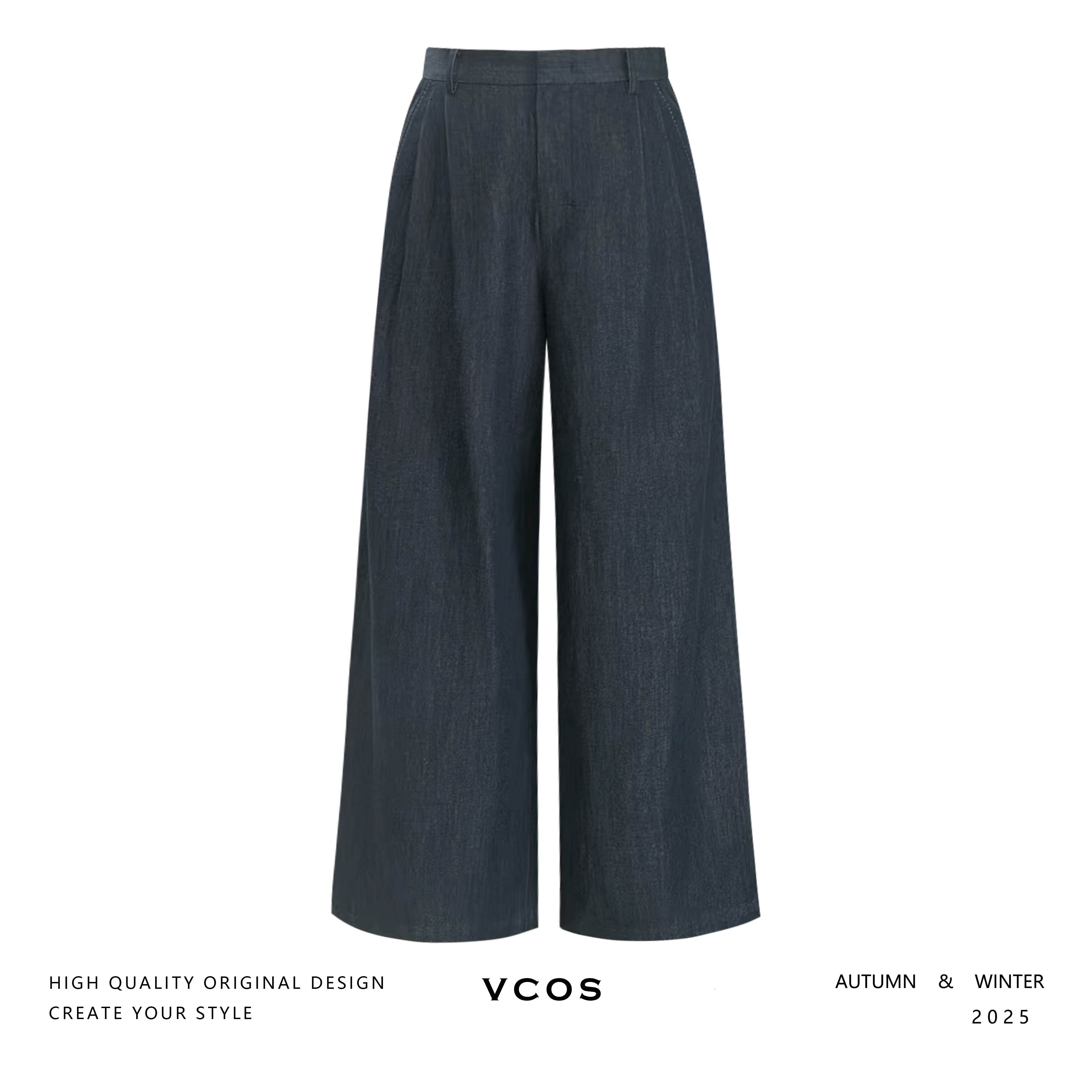 VCOS灰蓝色百搭时尚休闲阔腿牛仔裤