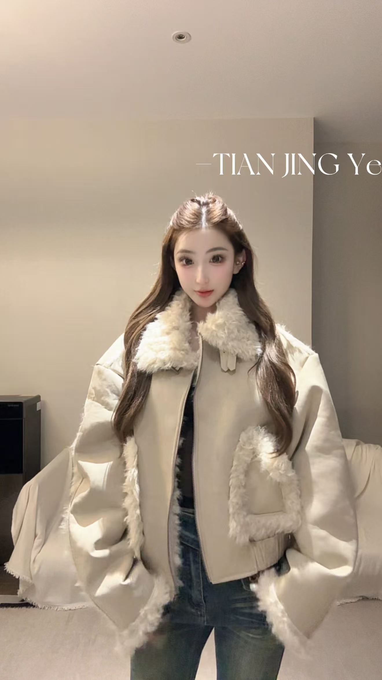 JINGYE25~冬季新款撞色印染短款立领长袖保暖外套