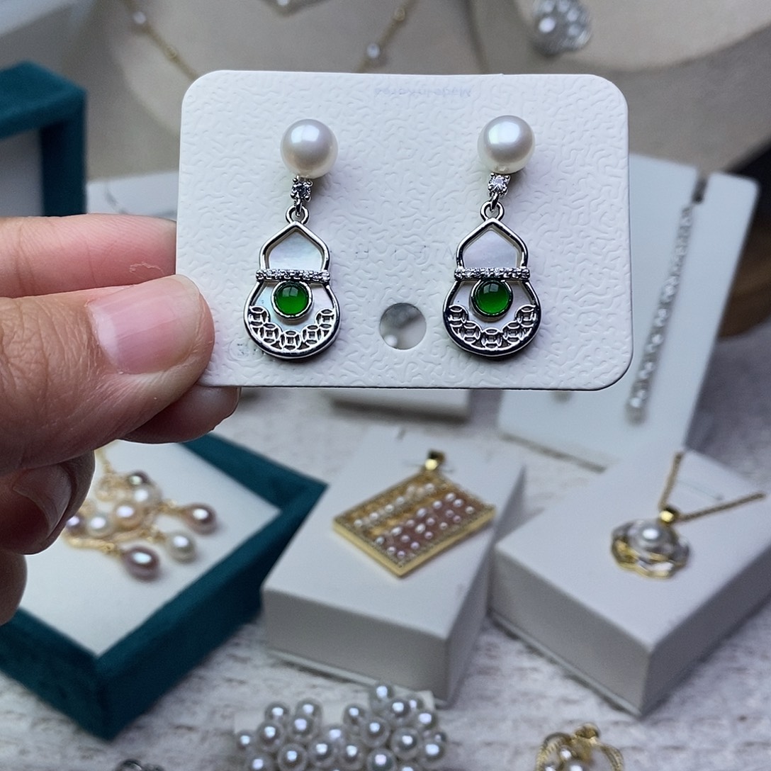 淡水珍珠耳饰银S925镶嵌