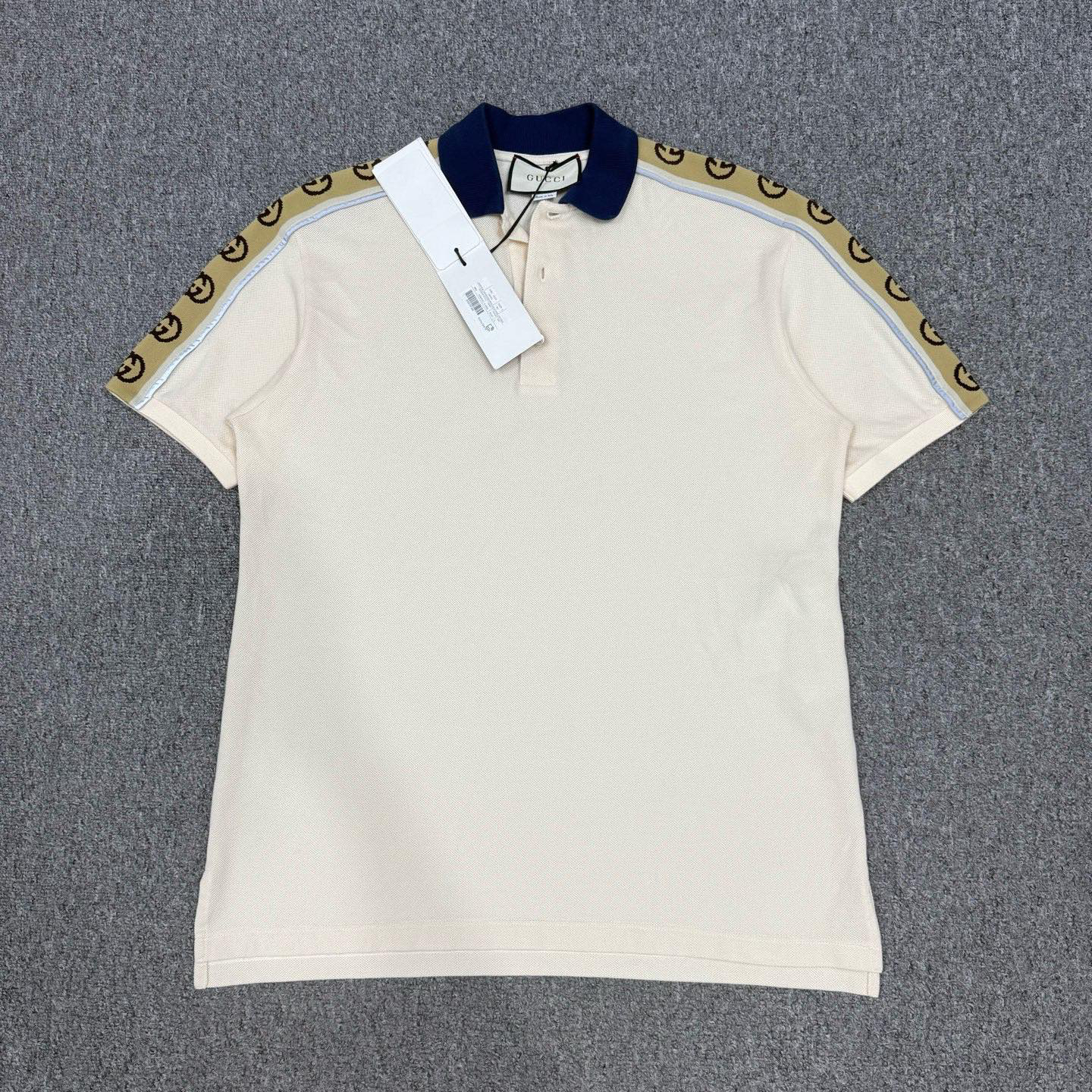 未使用 GUCCI/古驰 14373940 3M反光双G条纹短袖 Polo衫 L码