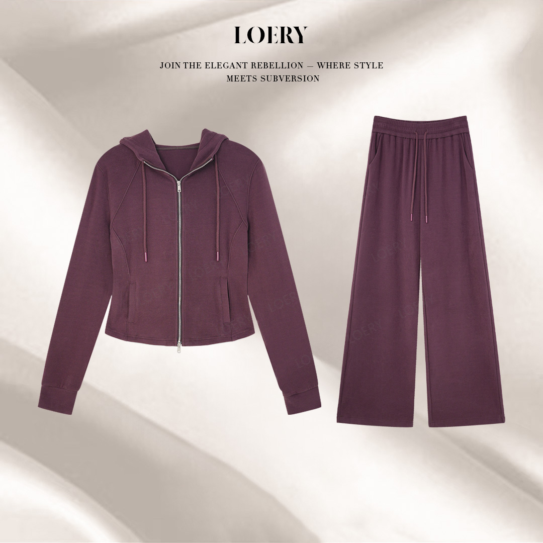 LOERY【素颜套装编号42】兰精莱赛尔天丝连帽收腰运动套装-10819