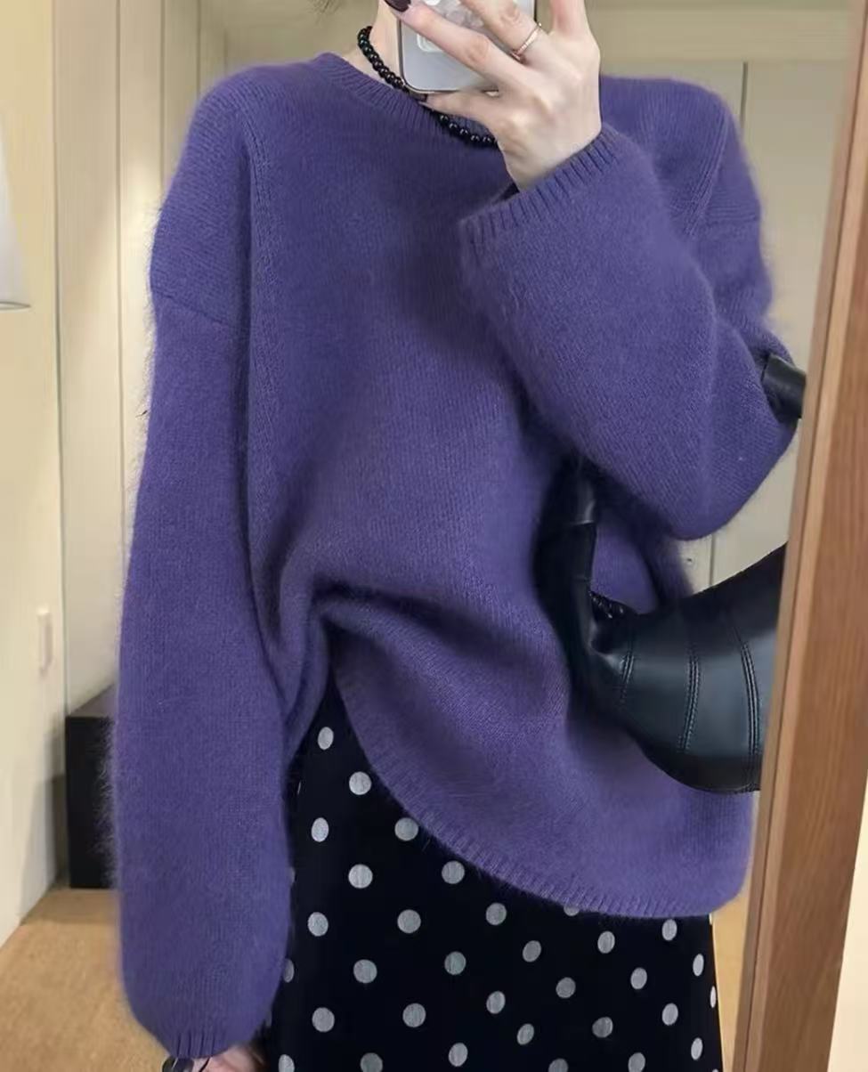 暮光紫//秋冬宽松显瘦气质显白软糯针织毛衣套头