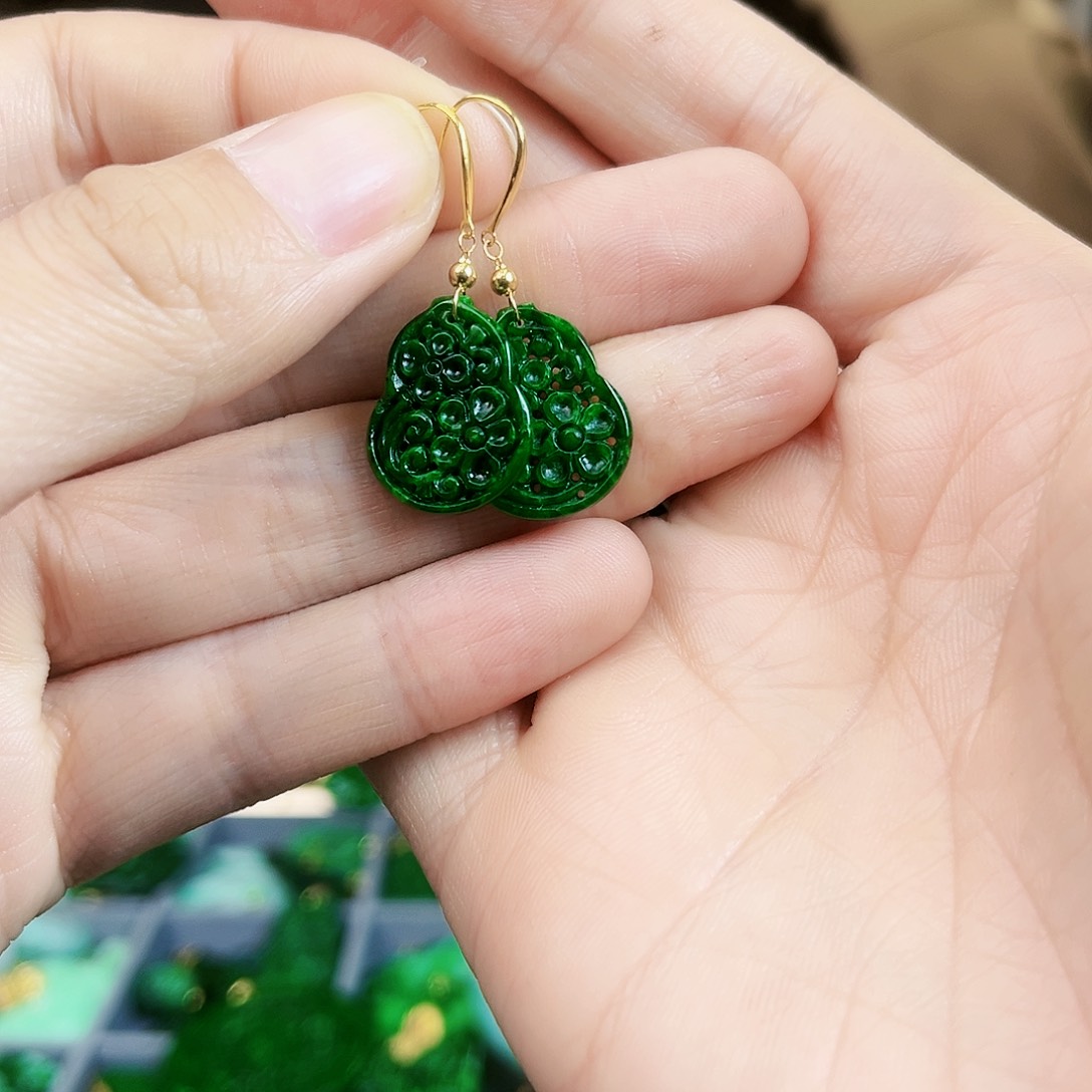 翡翠耳饰18K金镶嵌耳饰