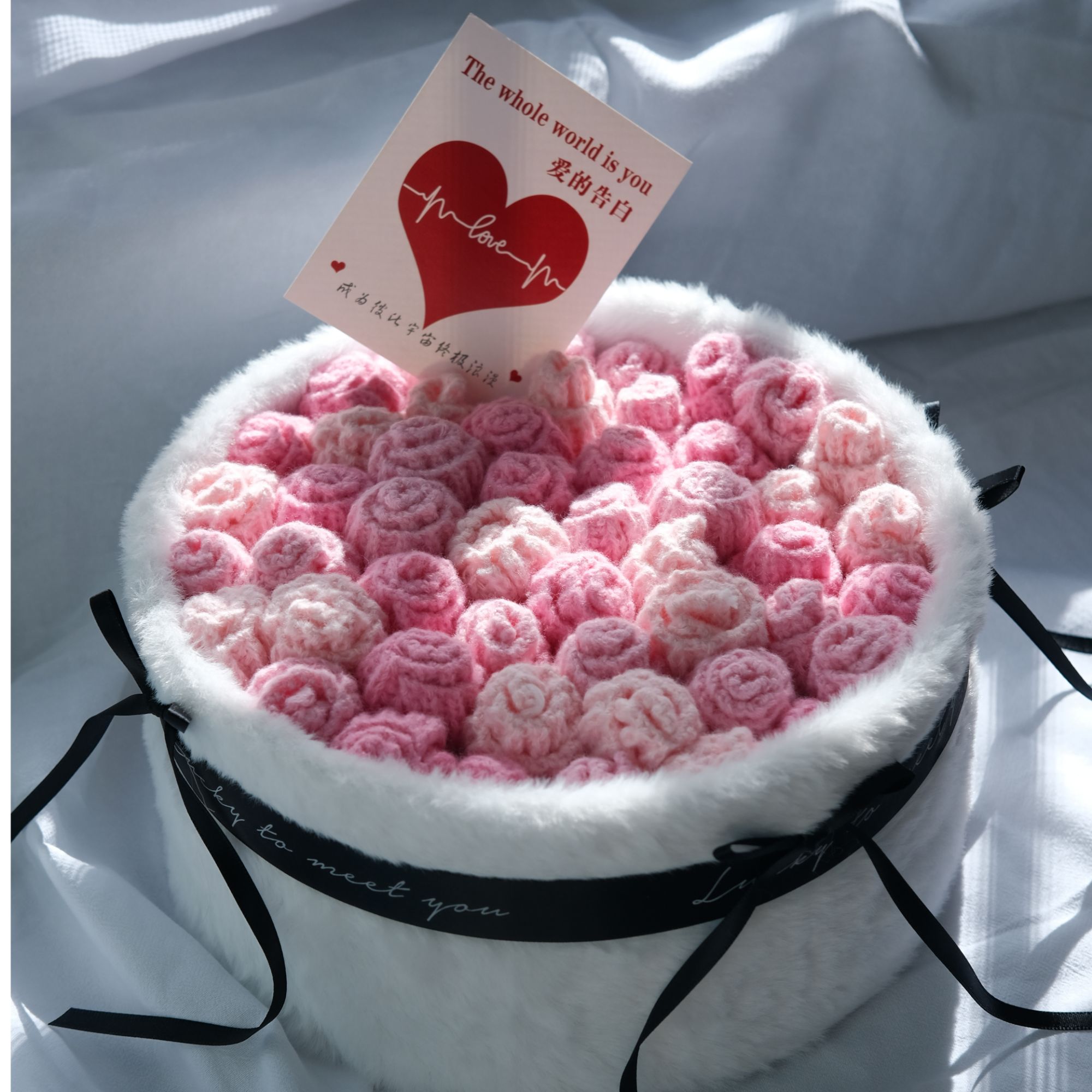 成品玫瑰花束毯子毛毯手工编织披肩女生送闺蜜老师的生日礼物实用