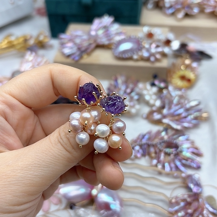 淡水珍珠发饰银S925镶嵌