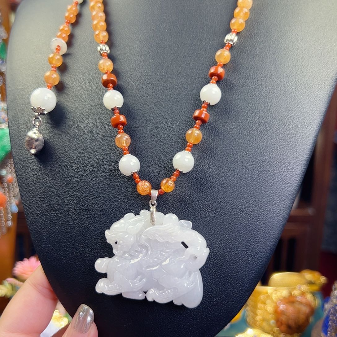 翡翠银S925镶嵌颈饰国风