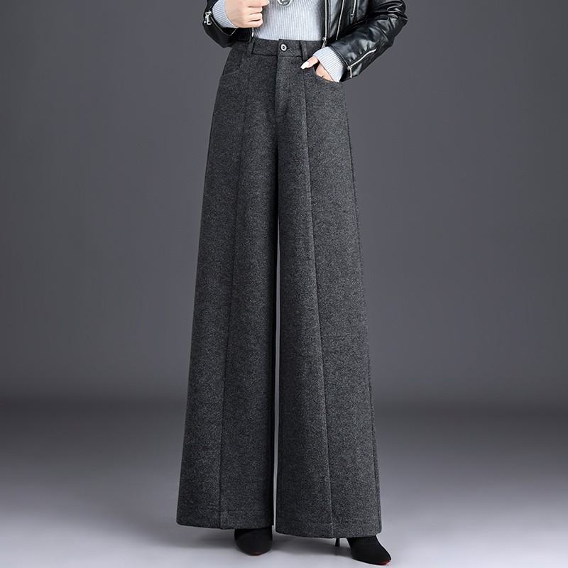 依梅儿时尚毛呢阔腿裤2025秋冬新款女高腰显瘦遮胯宽松休闲百搭大