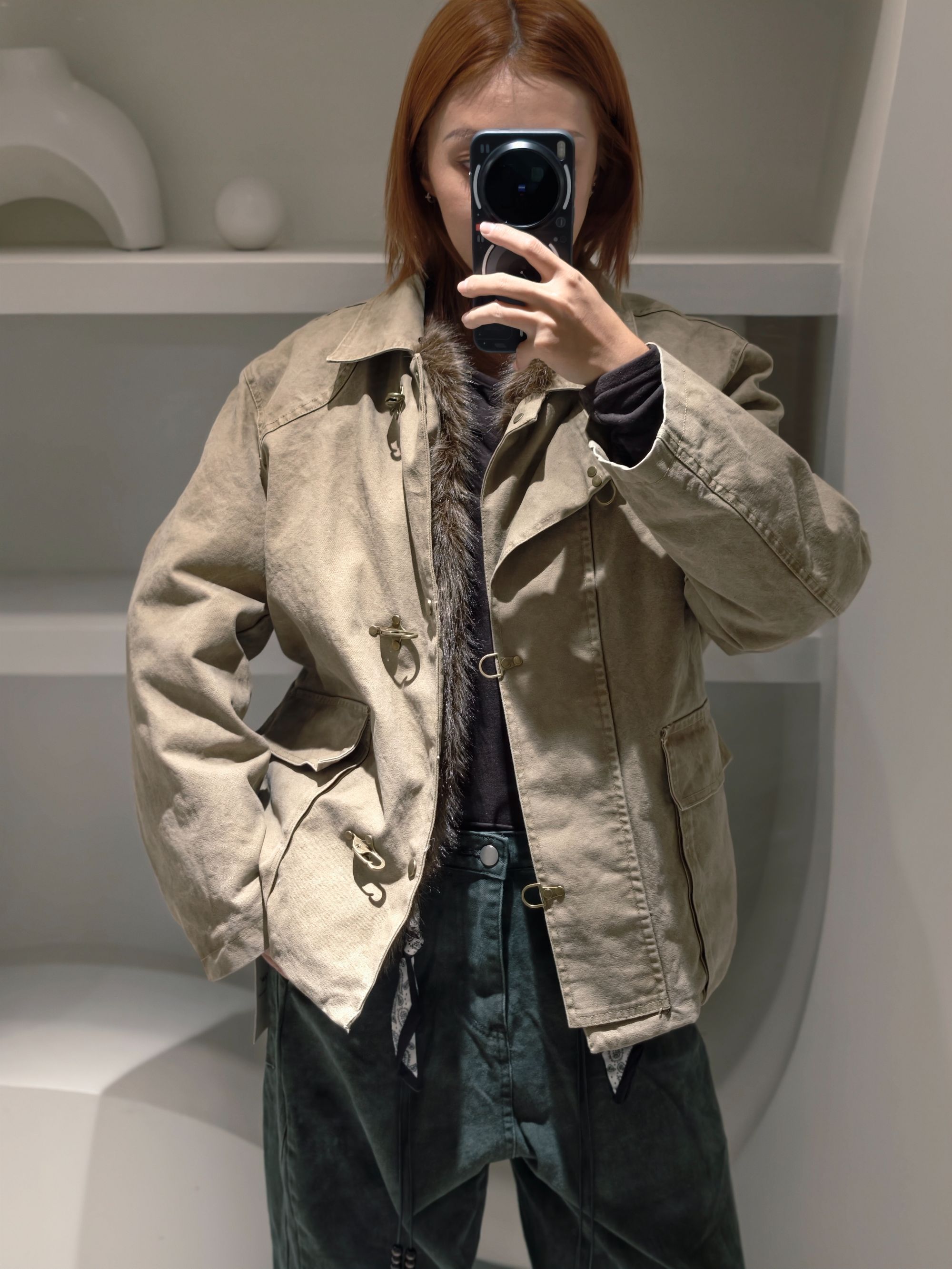 时髦街头复古飞行扣夹克毛毛工装风外套