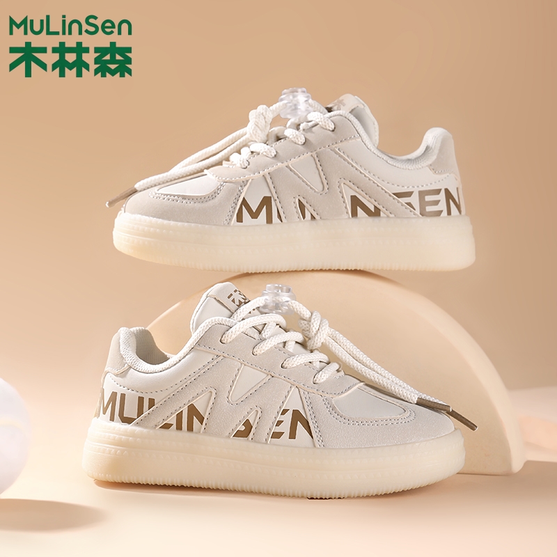 木林森童鞋2025新款皮面儿童轻便鞋中大童防滑耐磨户外休闲运动鞋