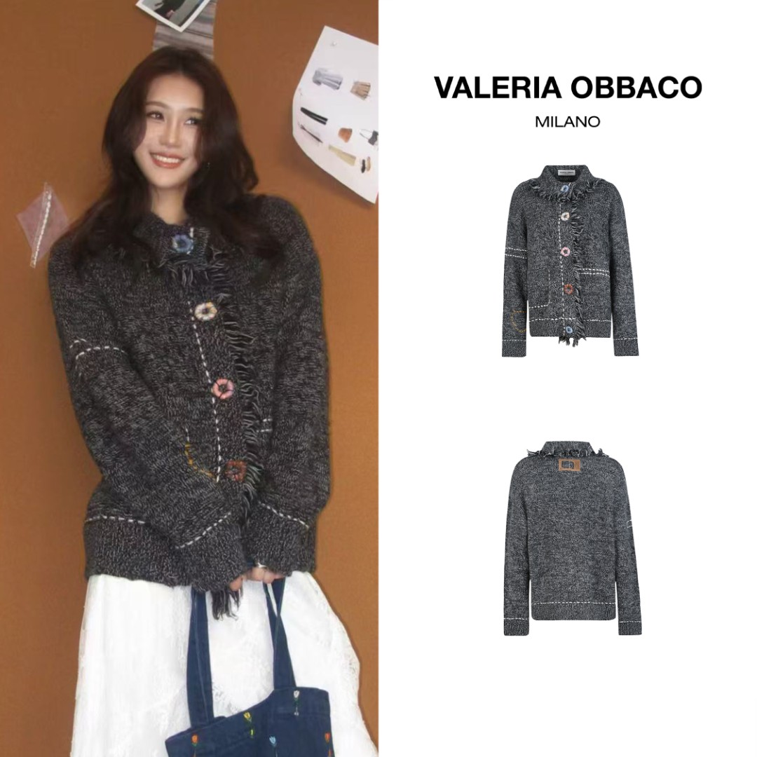 VALERIAOBBACO/瓦莱丽娅 奥贝科VO灰色线迹羊毛开衫
