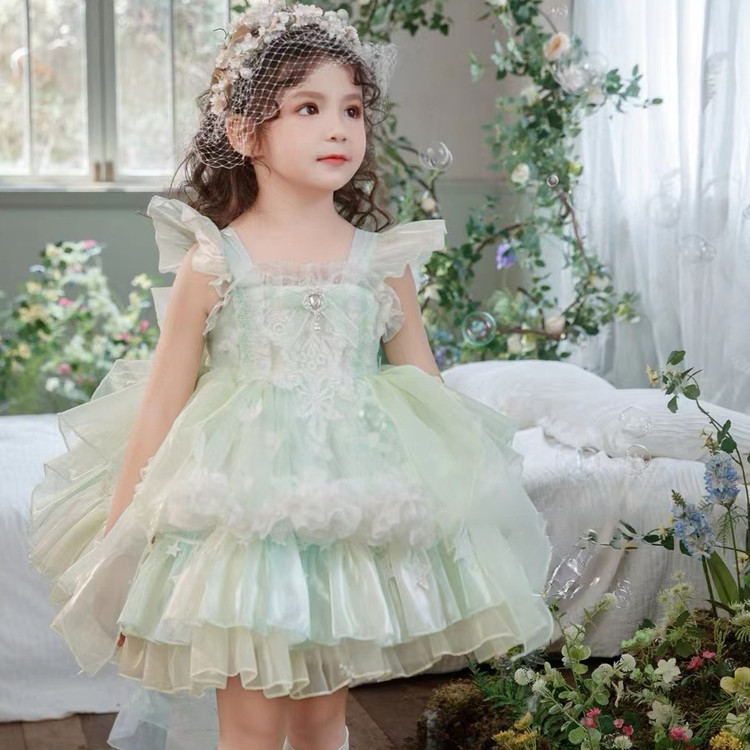 橙意女童绿精灵洛丽塔公主裙纱裙连衣裙生日礼服演出服蓬蓬裙洋气
