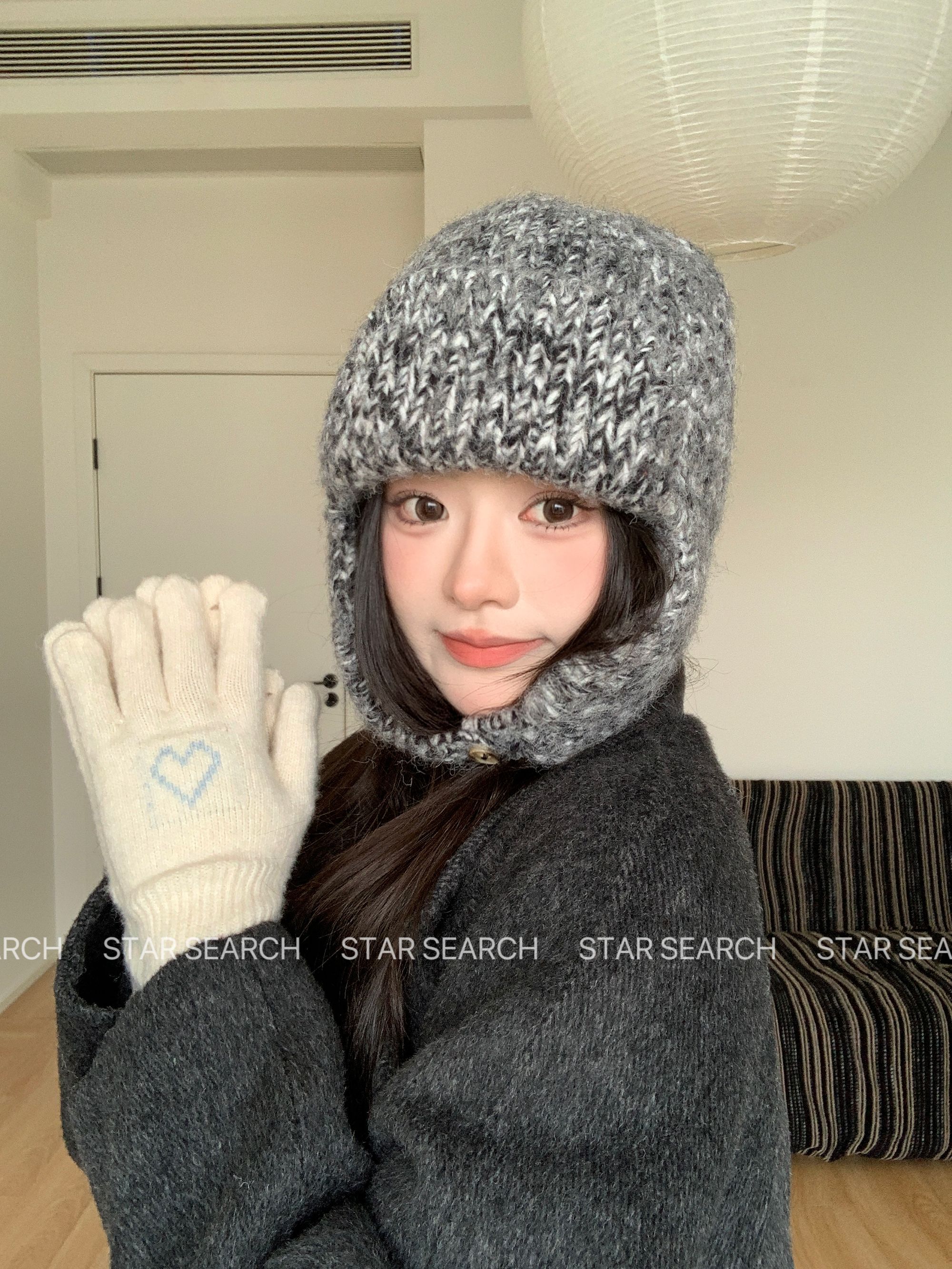 出口韩版高品质羊毛混纺重工混色加厚针织帽粗毛线钩织包头雷锋帽