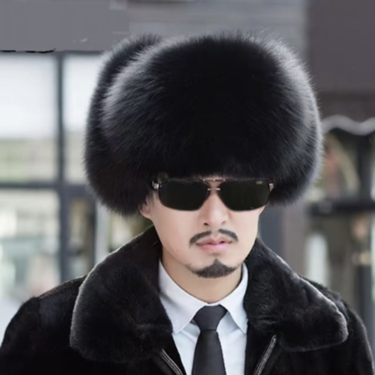 印玺缘黑狐狸毛雷锋帽男士皮草帽子中老年冬季护耳保暖棉帽皮草帽