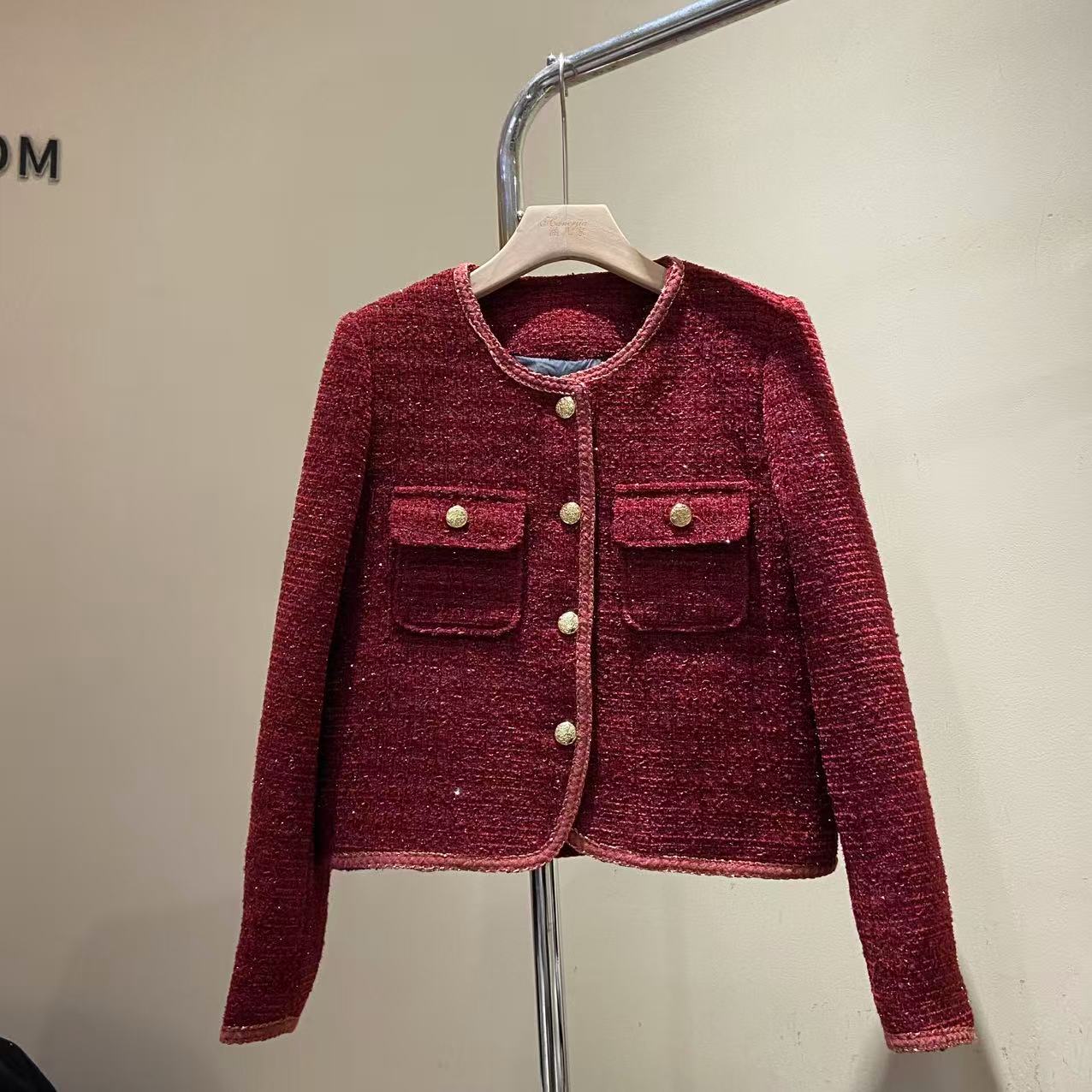 涵儿家 冬季气质小香风圆领粗花呢加厚外套-3003