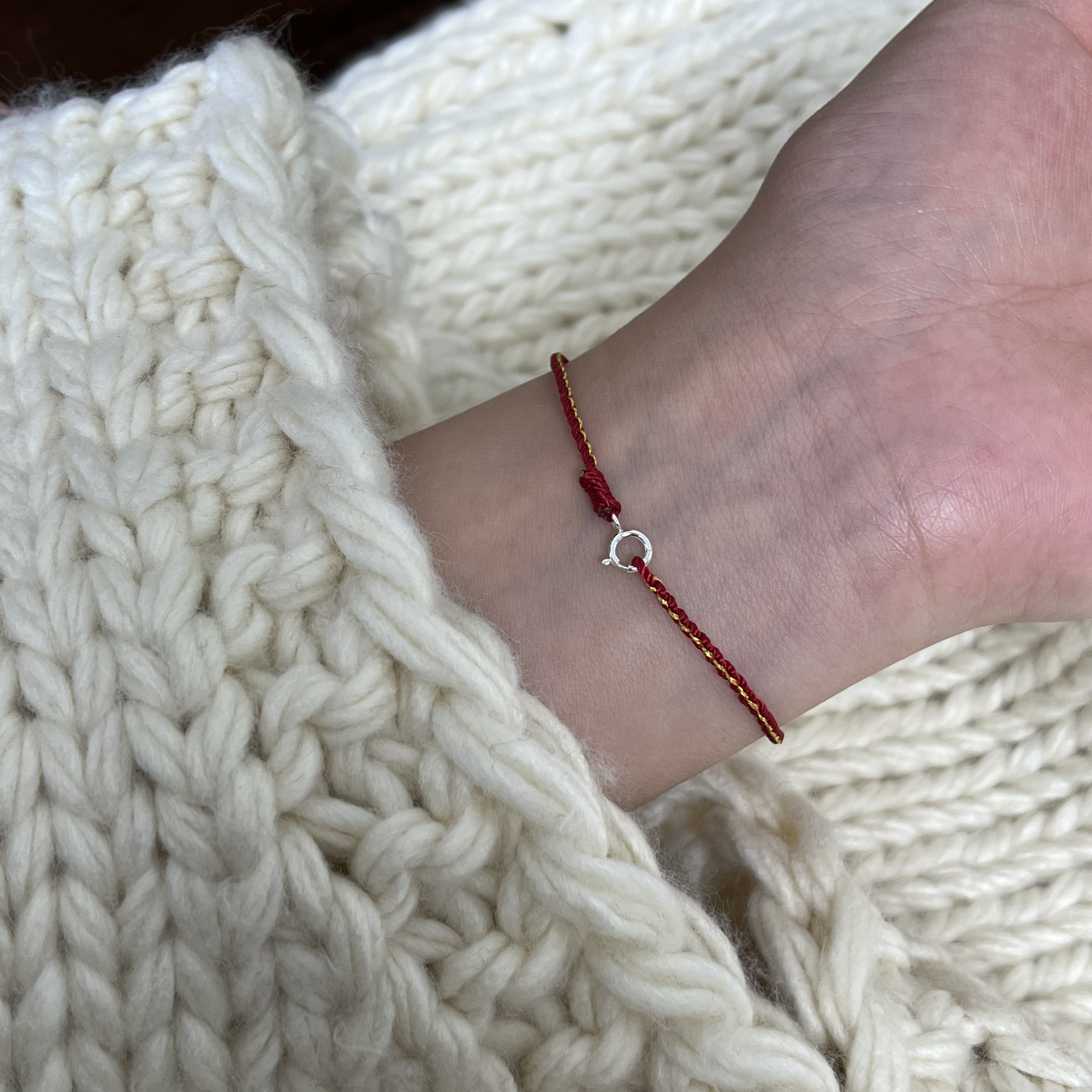 925银布艺手链 编织百搭时尚简约高级 小金喜红绳手链